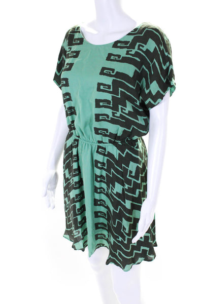 Kelly Wearstler  Women's Short Sleeves Cutout Abstract Mini Dress Green Size M