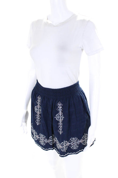 Joie Women's Elastic Waist Flare Embroidered Mini Skirt Navy Blue Size M