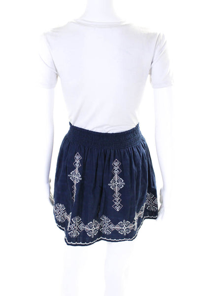 Joie Women's Elastic Waist Flare Embroidered Mini Skirt Navy Blue Size M