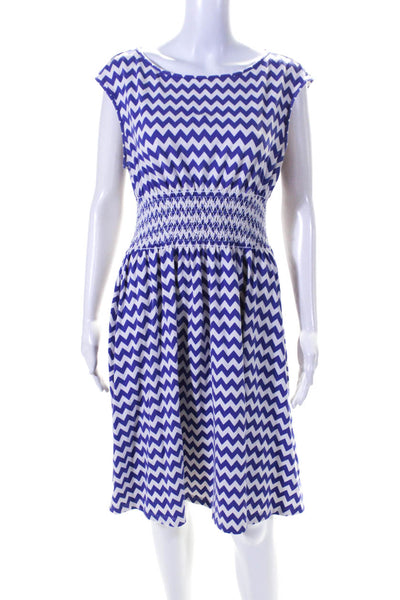 Kate Spade Women's Sleeveless Smocked Chevron Print Mini Dress Purple Size L