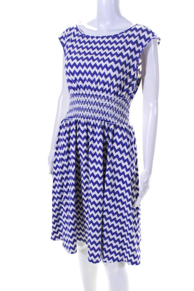 Kate Spade Women's Sleeveless Smocked Chevron Print Mini Dress Purple Size L