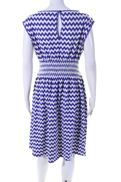 Kate Spade Women's Sleeveless Smocked Chevron Print Mini Dress Purple Size L