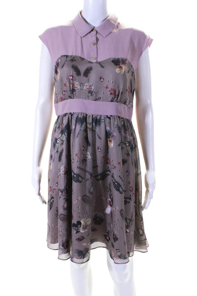 Ted Baker London Women's Collared Sleeveless Floral Flare Mini Dress Size 4