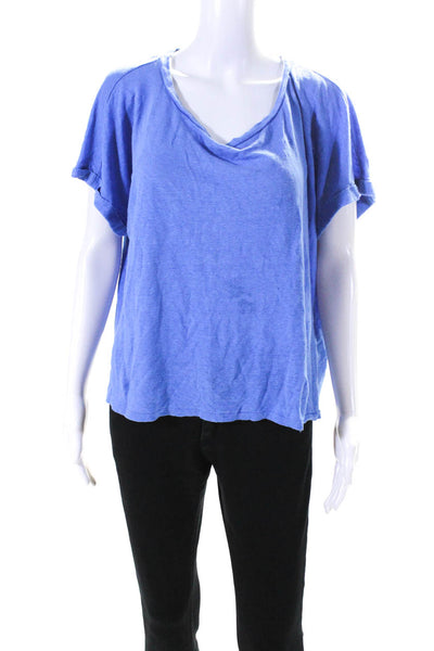 Eileen Fisher Women's Round Neck Short Sleeves Basic T-Shirt Blue Size L