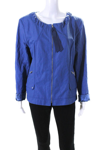 Elie Tahari Women's Long Sleeves Full Zip Pockets Basic Jacket Blue Size XL