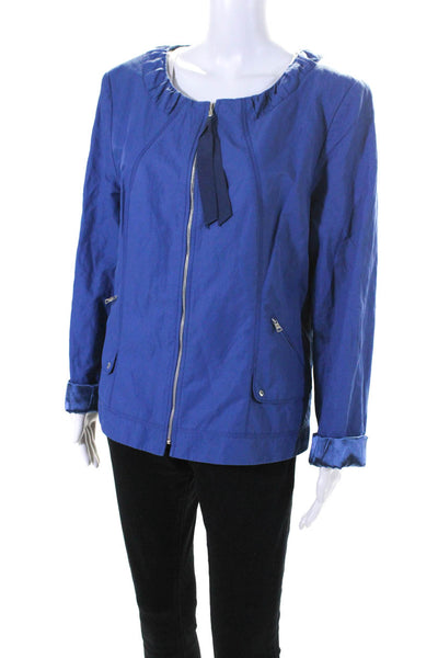 Elie Tahari Women's Long Sleeves Full Zip Pockets Basic Jacket Blue Size XL