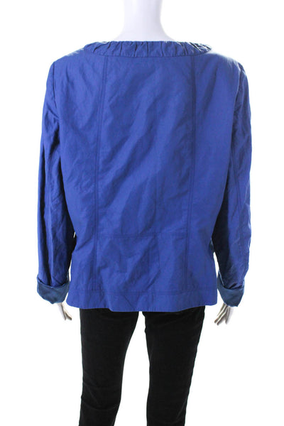 Elie Tahari Women's Long Sleeves Full Zip Pockets Basic Jacket Blue Size XL