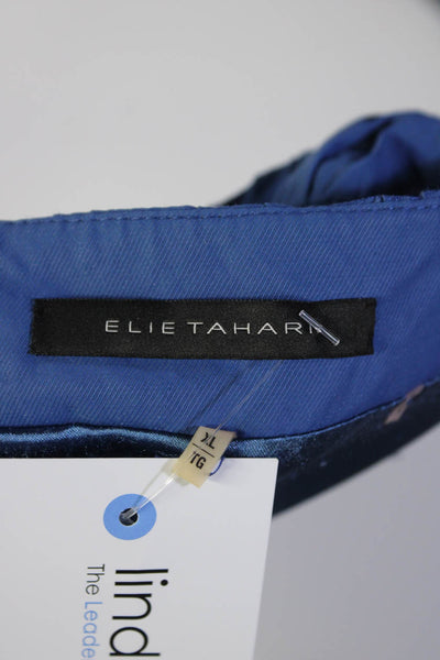 Elie Tahari Women's Long Sleeves Full Zip Pockets Basic Jacket Blue Size XL