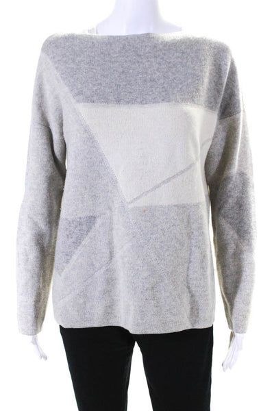 Vince Womens Knit Geometric Print Boat Neck Pullover Sweater Top Gray Size S