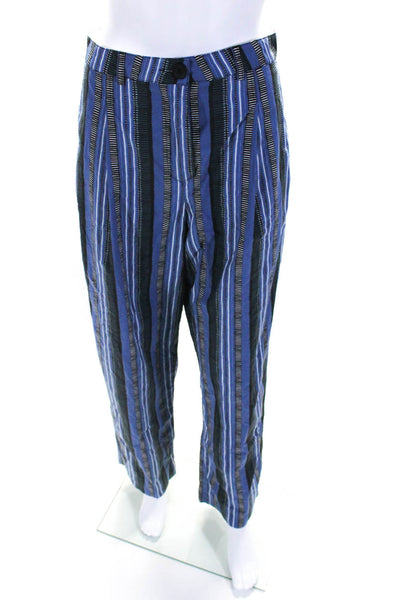 Chloe Stora Womens Blue Striped High Rise Straight Leg Pants Size 38