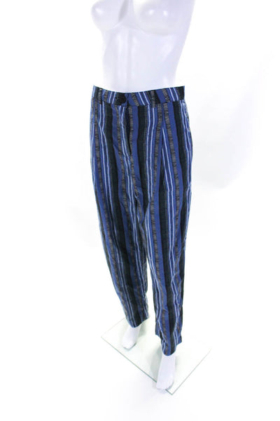 Chloe Stora Womens Blue Striped High Rise Straight Leg Pants Size 38