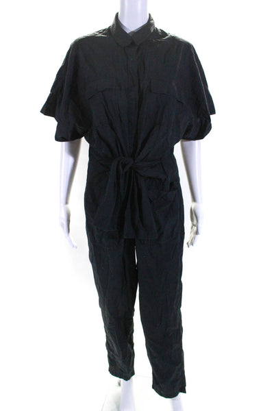 Unsubscribed Womens Black Tie Front Short Sleeve Cargo Overalls Shoes Size 4