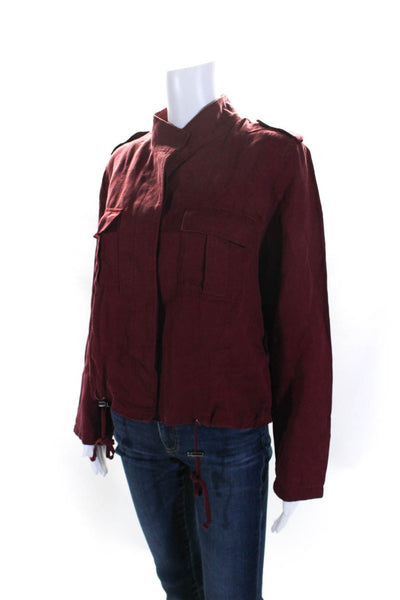 Rails Womens Button Down Lined Drawstring Collared Jacket Red Size S