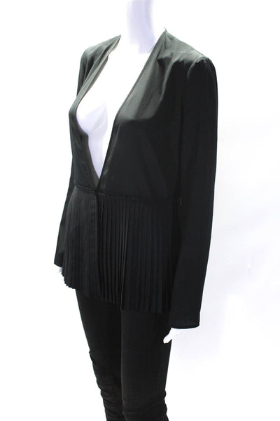 Givenchy Womens Long Sleeves Accordion Pleat Trim Blouse Black Size EUR 36