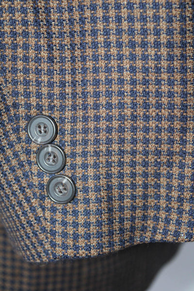Aquascutum Mens Two Button Notched Lapel Houndstooth Blazer Jacket Brown Size 46