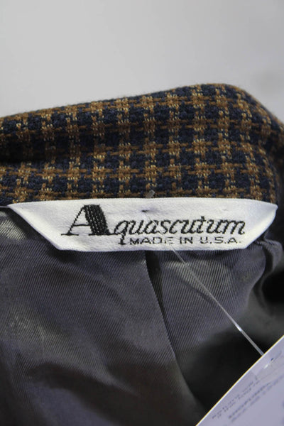 Aquascutum Mens Two Button Notched Lapel Houndstooth Blazer Jacket Brown Size 46