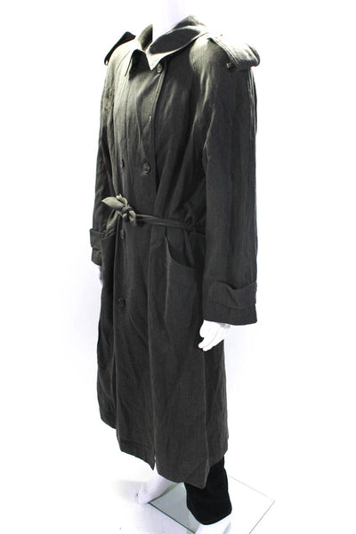 Valentino Uomo Mens Double Breasted Collared Long Trench Coat Gray Wool Size 42