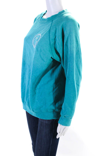 ISMBS Womens Long Sleeves Pullover Sweatshirt Turquoise Blue Cotton Size Small