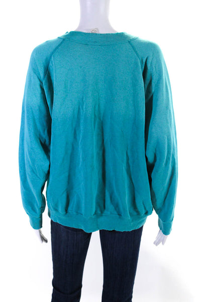 ISMBS Womens Long Sleeves Pullover Sweatshirt Turquoise Blue Cotton Size Small