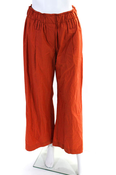 Tela Womens Pleated Front High Rise Wide Leg Pants Orange Cotton Size Small