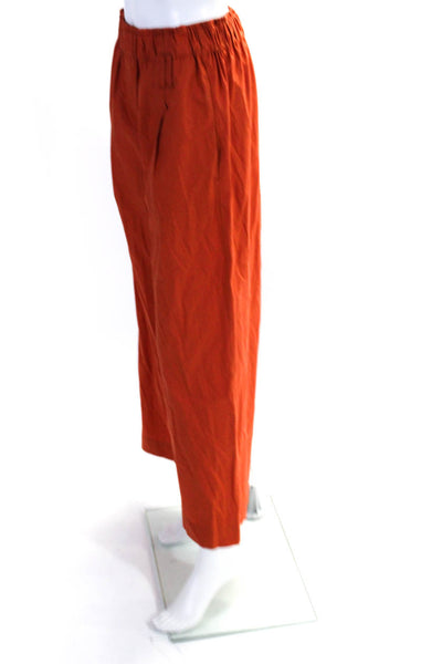 Tela Womens Pleated Front High Rise Wide Leg Pants Orange Cotton Size Small