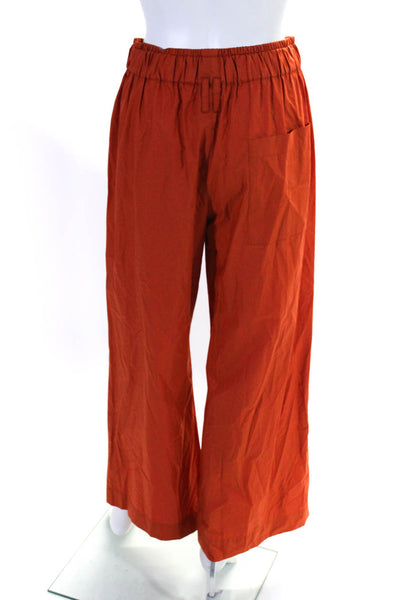 Tela Womens Pleated Front High Rise Wide Leg Pants Orange Cotton Size Small