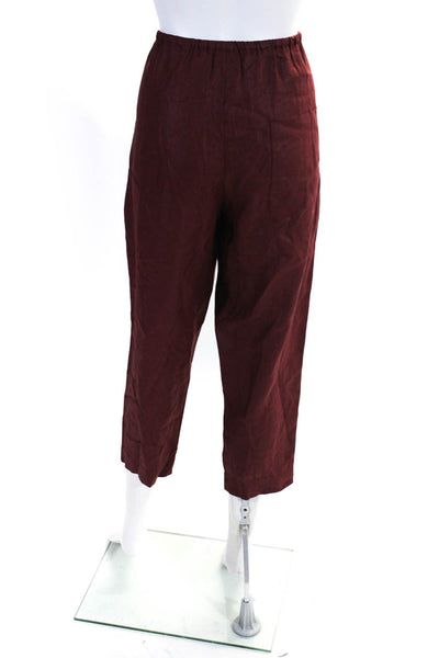 Tela Womens Linen High Rise Drawstring Slim Leg Pants Garnett Red Size Small