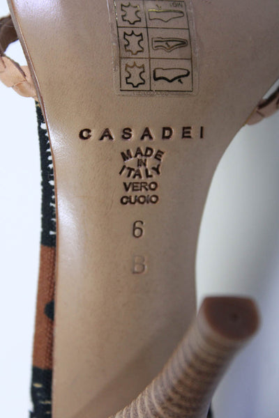 Casadei Womens Leather Seashell Slide On Sandal Heels Brown White Size 6 B