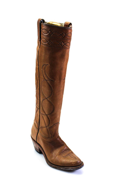 Stewart Fine Womens Leather Knee High Pull On Cowboy Boots Brown Size 5