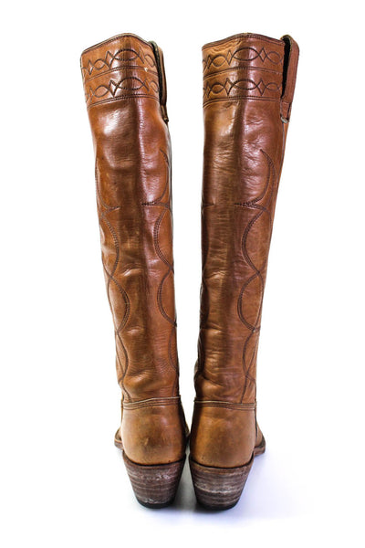Stewart Fine Womens Leather Knee High Pull On Cowboy Boots Brown Size 5