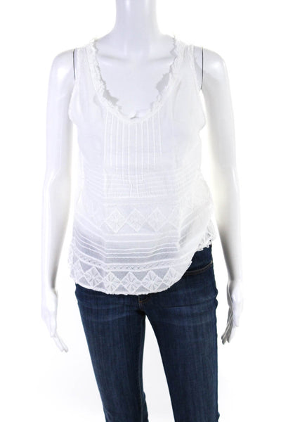 Calypso Saint Barth Womens Cotton Sleeveless Scoop Neck Lace Blouse White Size S