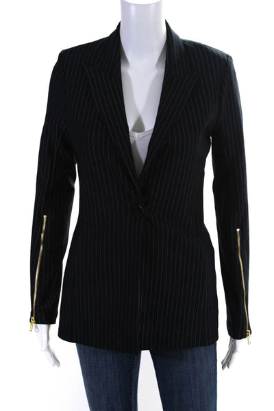 Bailey 44 Womens Single Button Pointed Lapel Pinstriped Blazer Jacket Navy XS