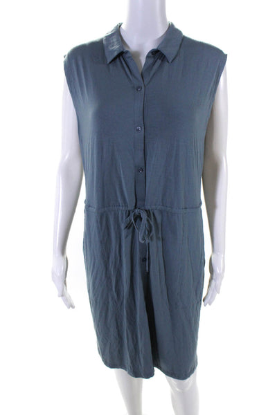 Eileen Fisher Womens Green Collar Tie Waist Sleeveless Shift Dress Size M