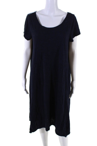 Eileen Fisher Womens Navy Cotton Scoop Neck Short Sleeve A-Line Dress Size M