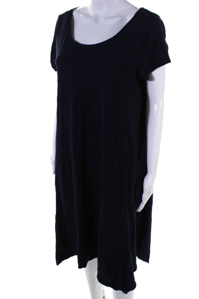 Eileen Fisher Womens Navy Cotton Scoop Neck Short Sleeve A-Line Dress Size M