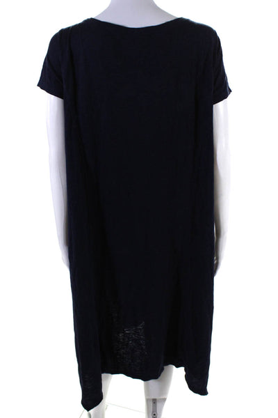 Eileen Fisher Womens Navy Cotton Scoop Neck Short Sleeve A-Line Dress Size M