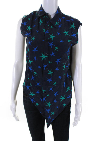 Equipment Femme Womens Silk Stars Print Tank Top Blue Green Size Extra Small