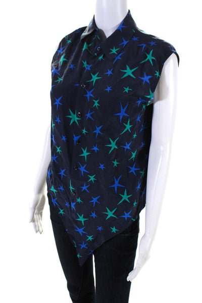 Equipment Femme Womens Silk Stars Print Tank Top Blue Green Size Extra Small