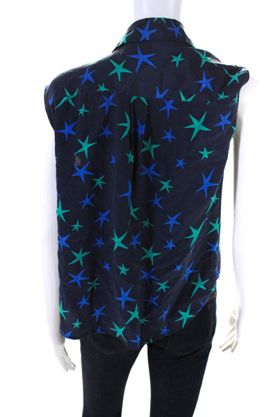 Equipment Femme Womens Silk Stars Print Tank Top Blue Green Size Extra Small