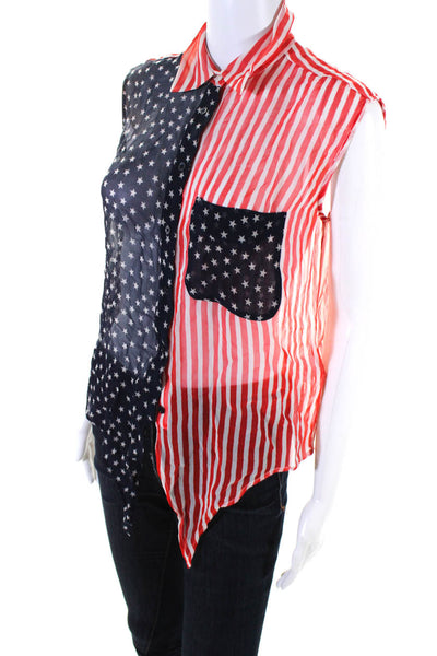 Equipment Femme Womens Silk Flag Print Tank Top Red Blue Size Extra Small