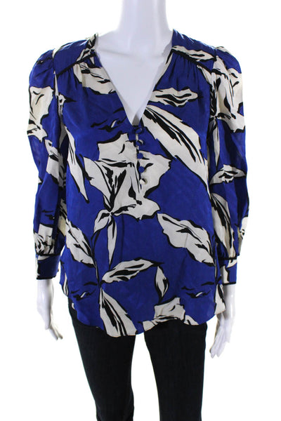 Veronica Beard Womens Silk Floral Print Long Sleeves Blouse Blue White Size 0