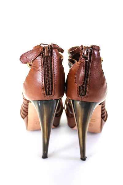 Alexander McQueen Womens Leather Strappy Platform Sandal Heels Brown Size 36 6