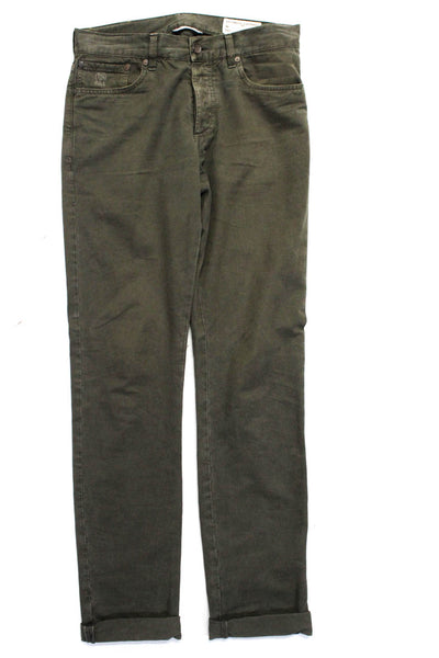 Brunello Cucinelli Mens Twill Button Fly Straight Leg Chinos Pants Green Size 46