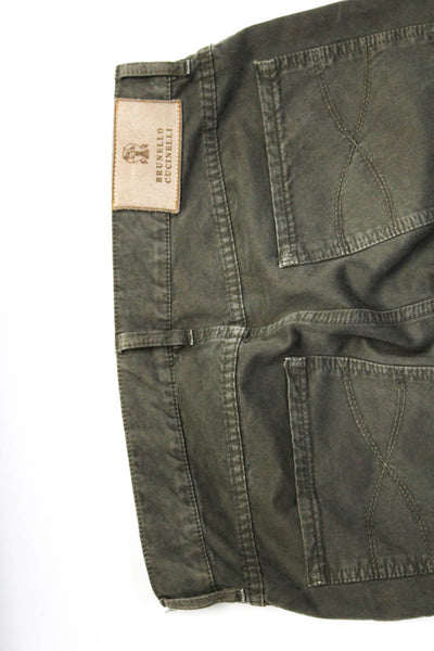 Brunello Cucinelli Mens Twill Button Fly Straight Leg Chinos Pants Green Size 46