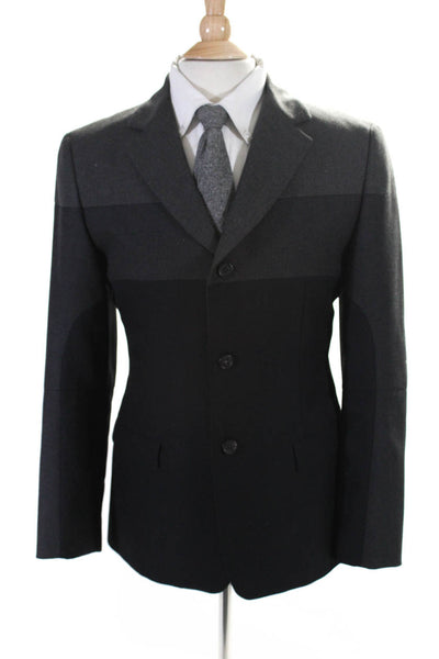 Prada Mens Color Block Notched Collar Two Button Blazer Jacket Black Size 48