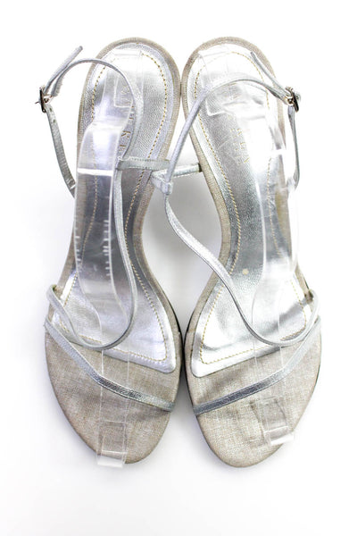 Lauren Ralph Lauren Womens Leather Metallic Strap Stiletto Heels Silver Size 10