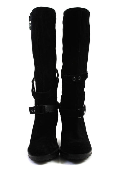 Ash Womens Suede Round Toe Snap Button Zipped Wedge Heels Boots Black Size EUR37