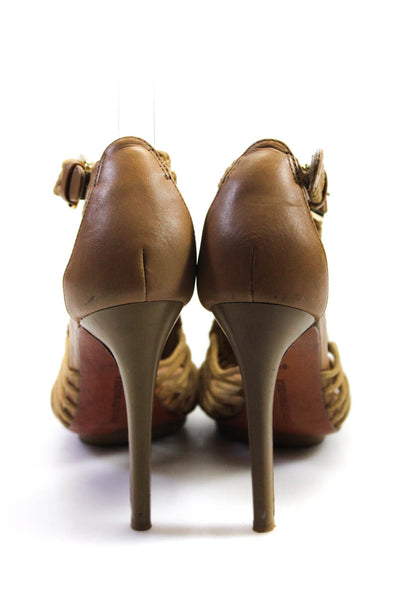 Badgley Mischka Womens Woven Textured Strap Buckle Stiletto Heels Brown Size 6.5
