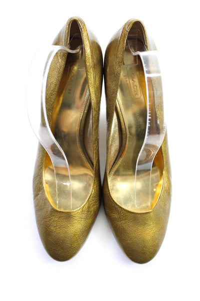 Coach Womens Patent Leather Round Toe Slip-On Block Heels Pumps Gold Size 8.5