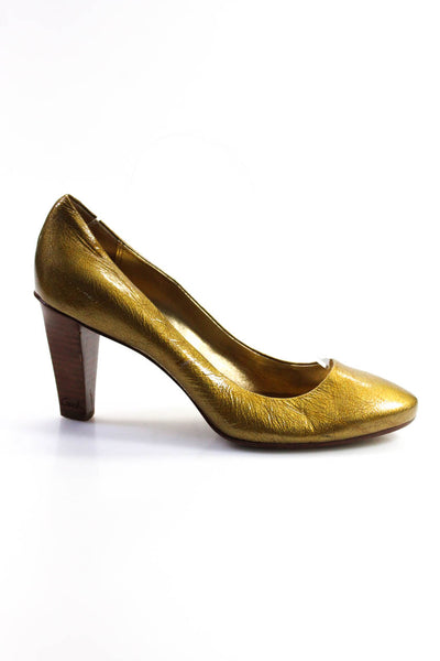 Coach Womens Patent Leather Round Toe Slip-On Block Heels Pumps Gold Size 8.5